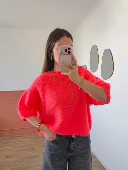 Pull manches courtes LANA corail fluo