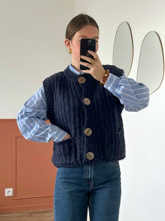 Cardigan sans manches JULIE bleu marine