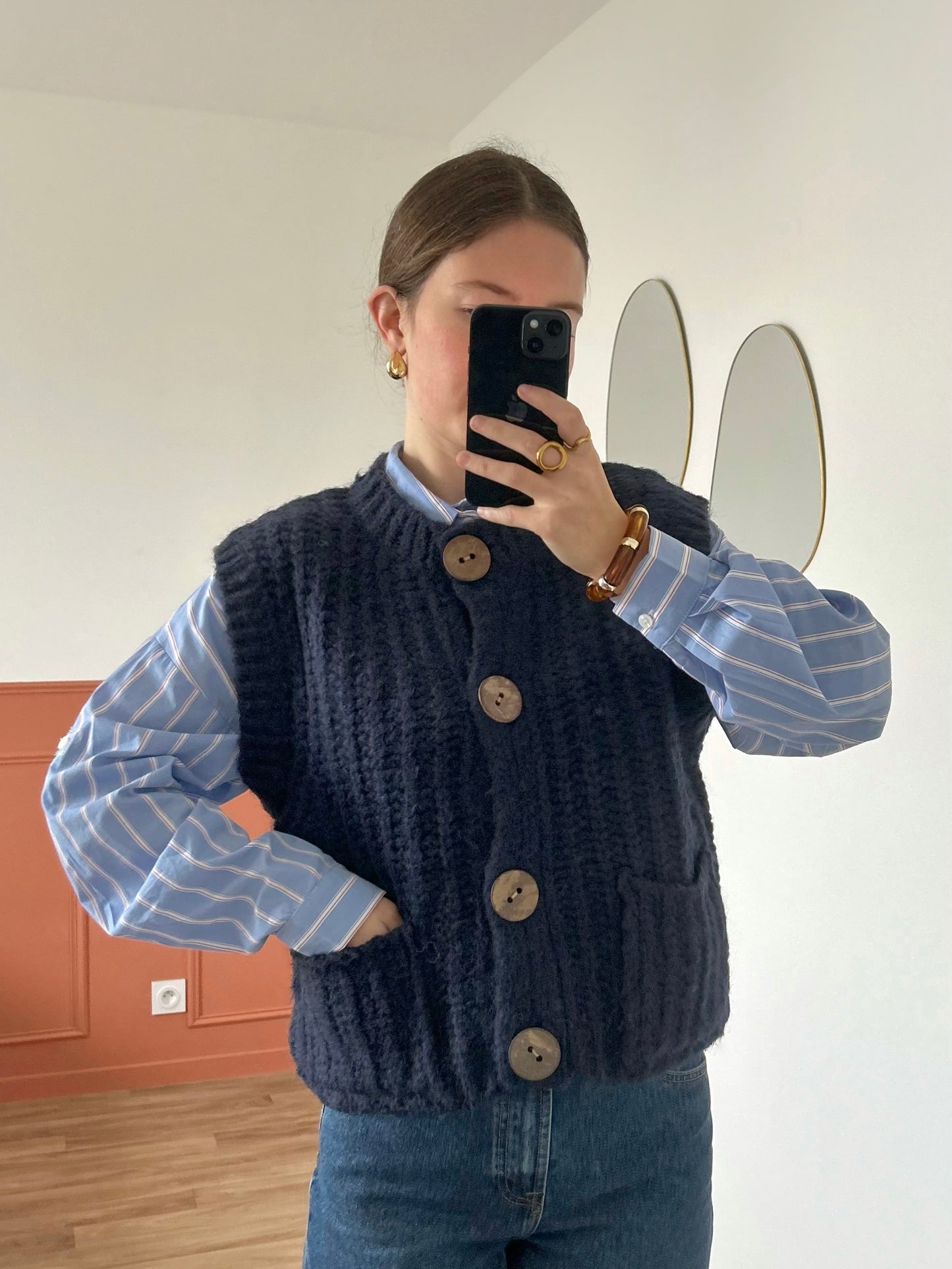 Cardigan sans manches JULIE bleu marine