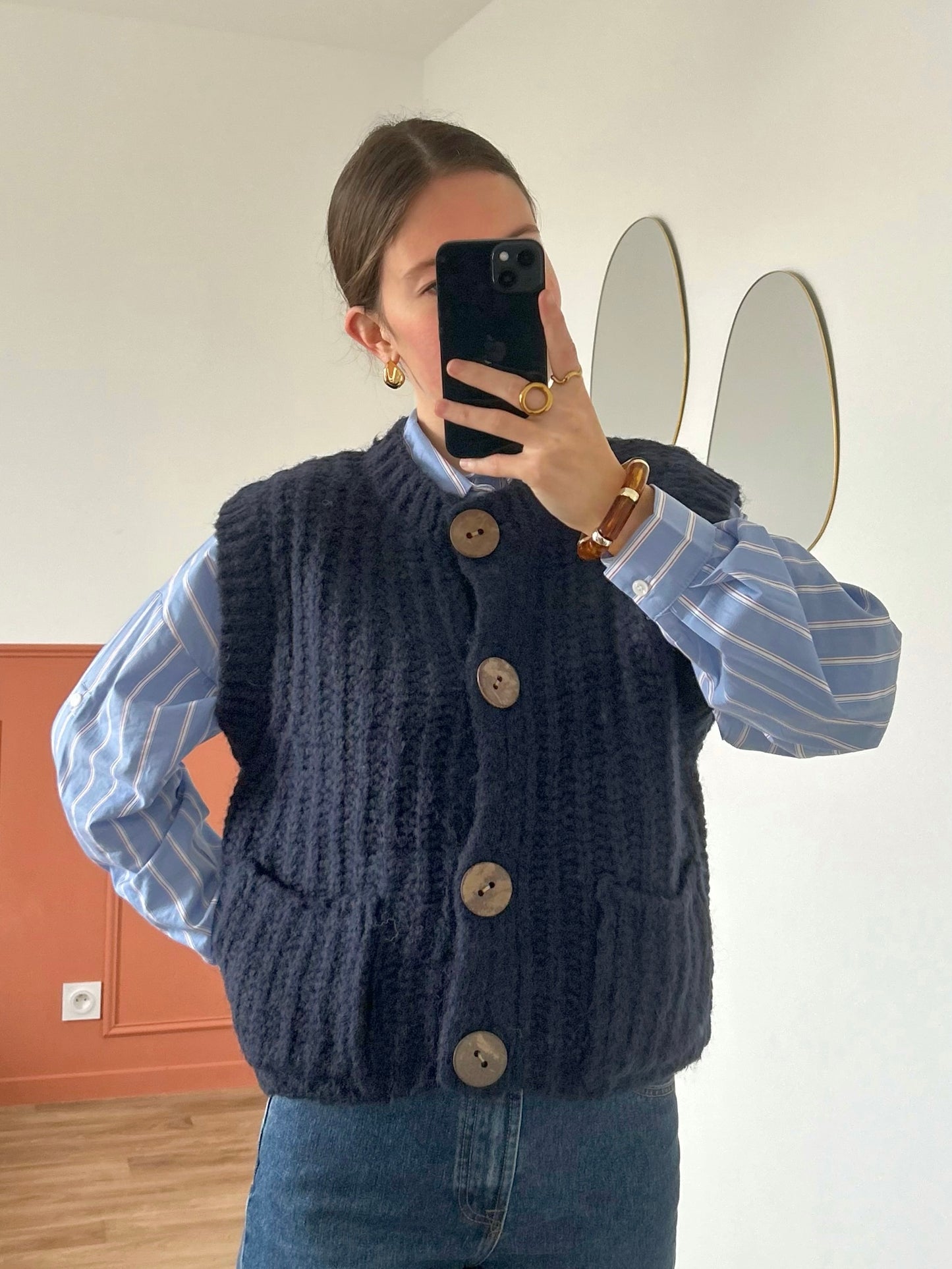 Cardigan sans manches JULIE bleu marine