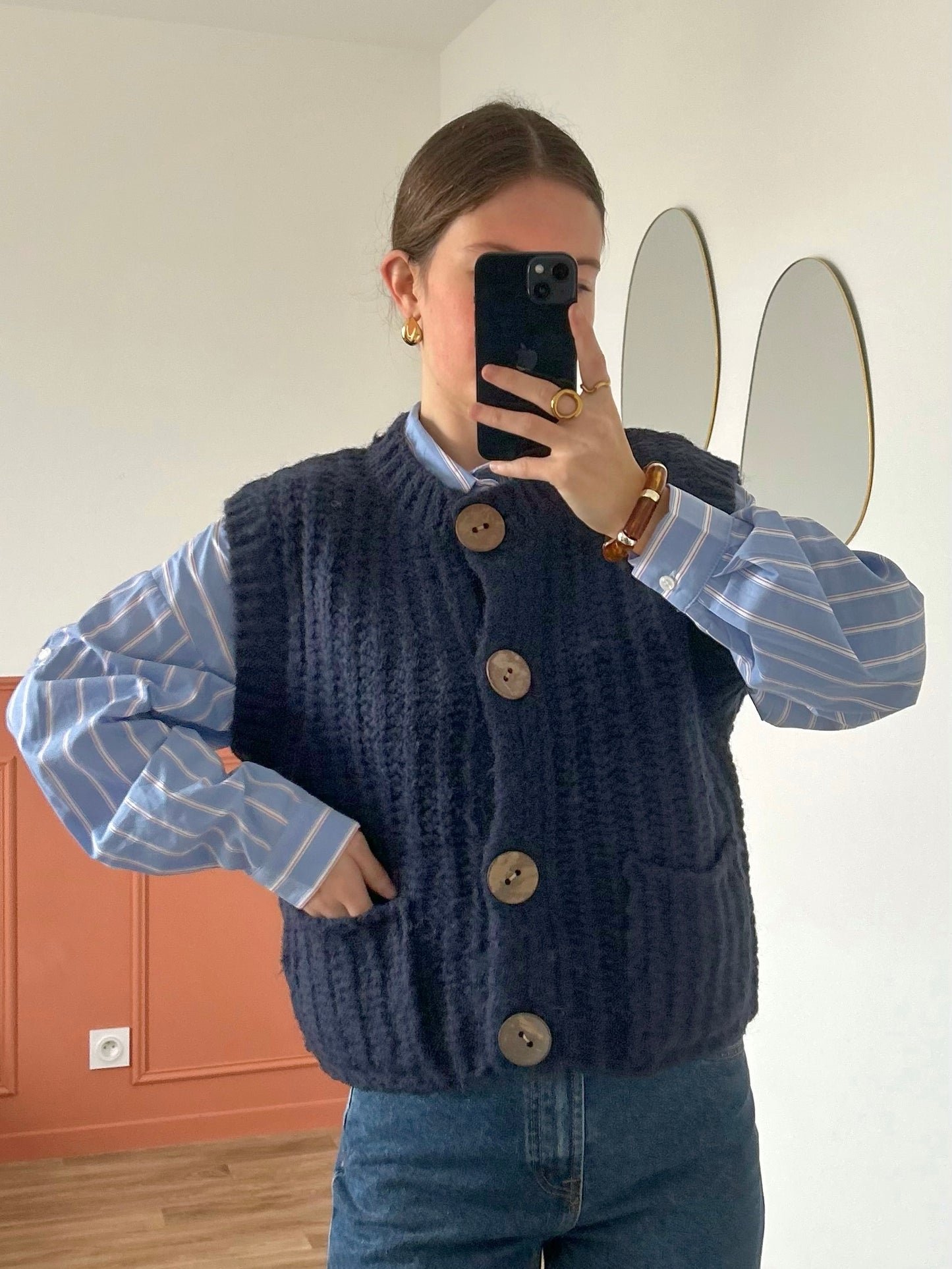 Cardigan sans manches JULIE bleu marine