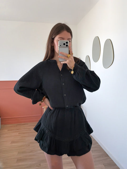 Chemisier gaze de coton LINE noir