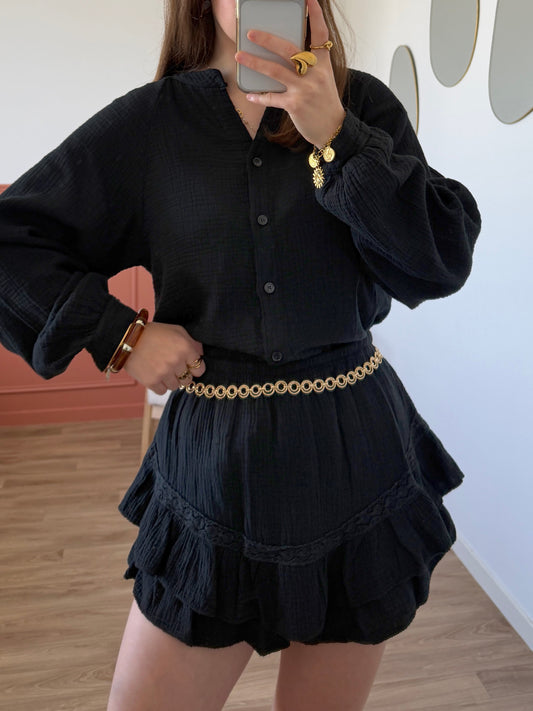 Jupe-short gaze de coton LINE noir