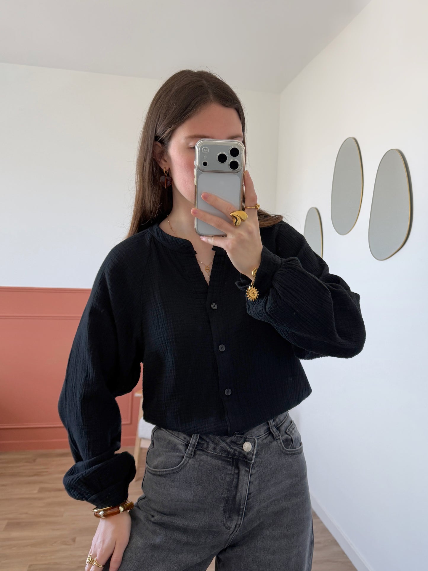 Chemisier gaze de coton LINE noir