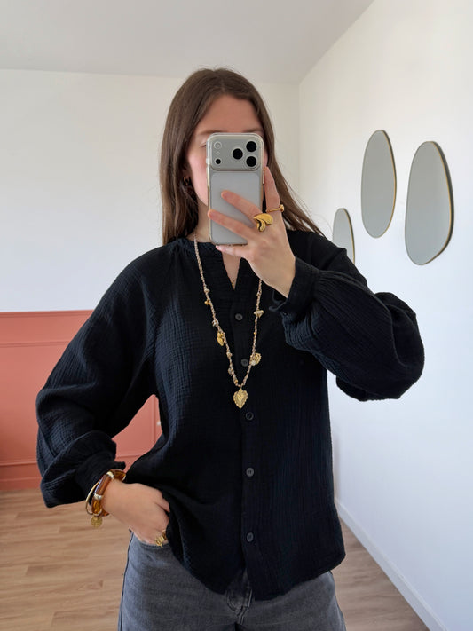Chemisier gaze de coton LINE noir