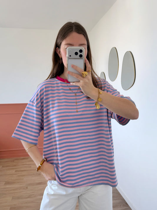 T-shirt AXELLE rose et bleu
