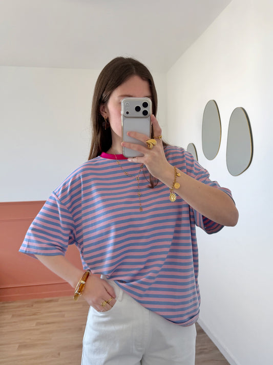 T-shirt AXELLE rose et bleu
