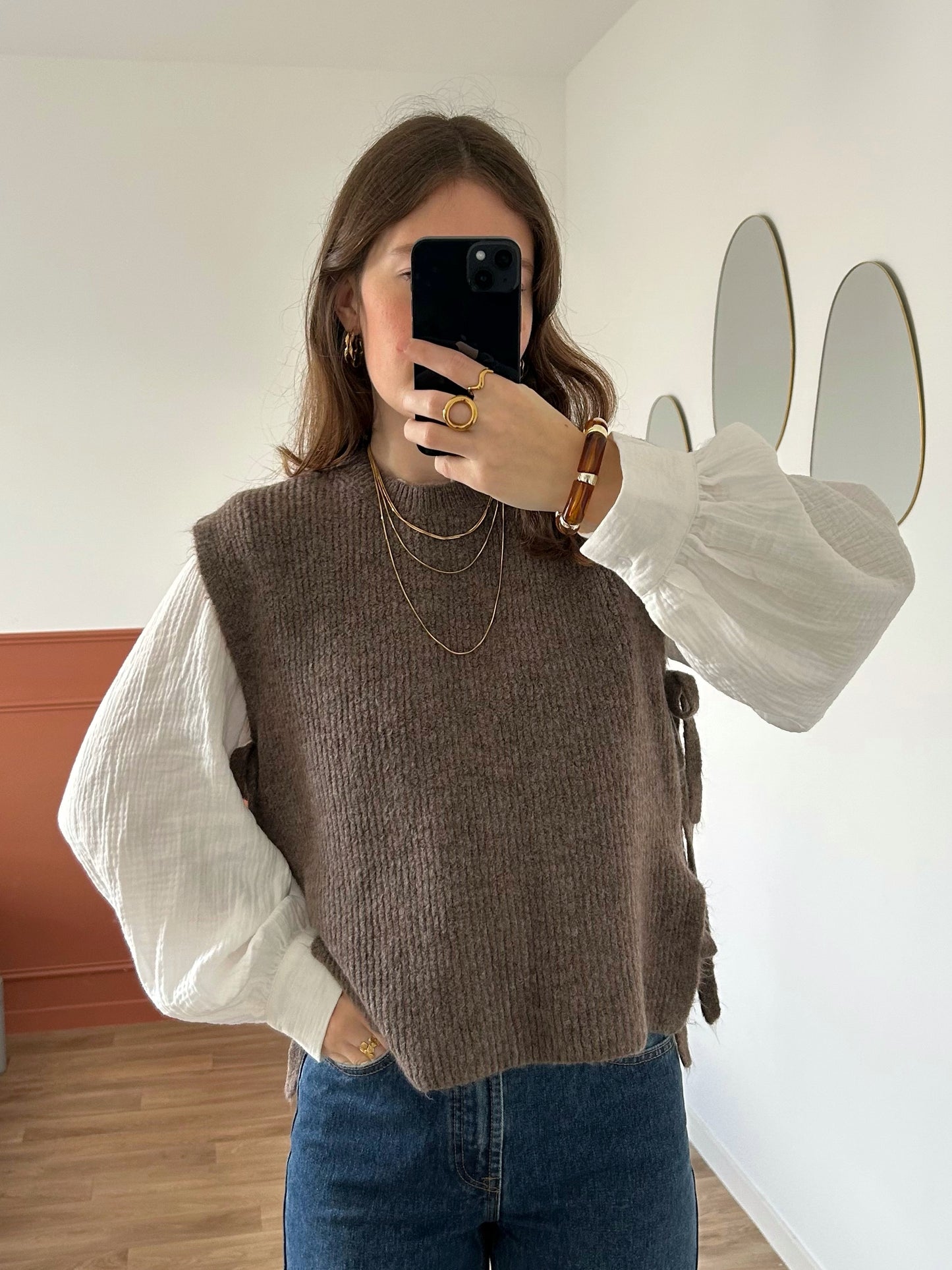 Pull sans manches ABBIE marron