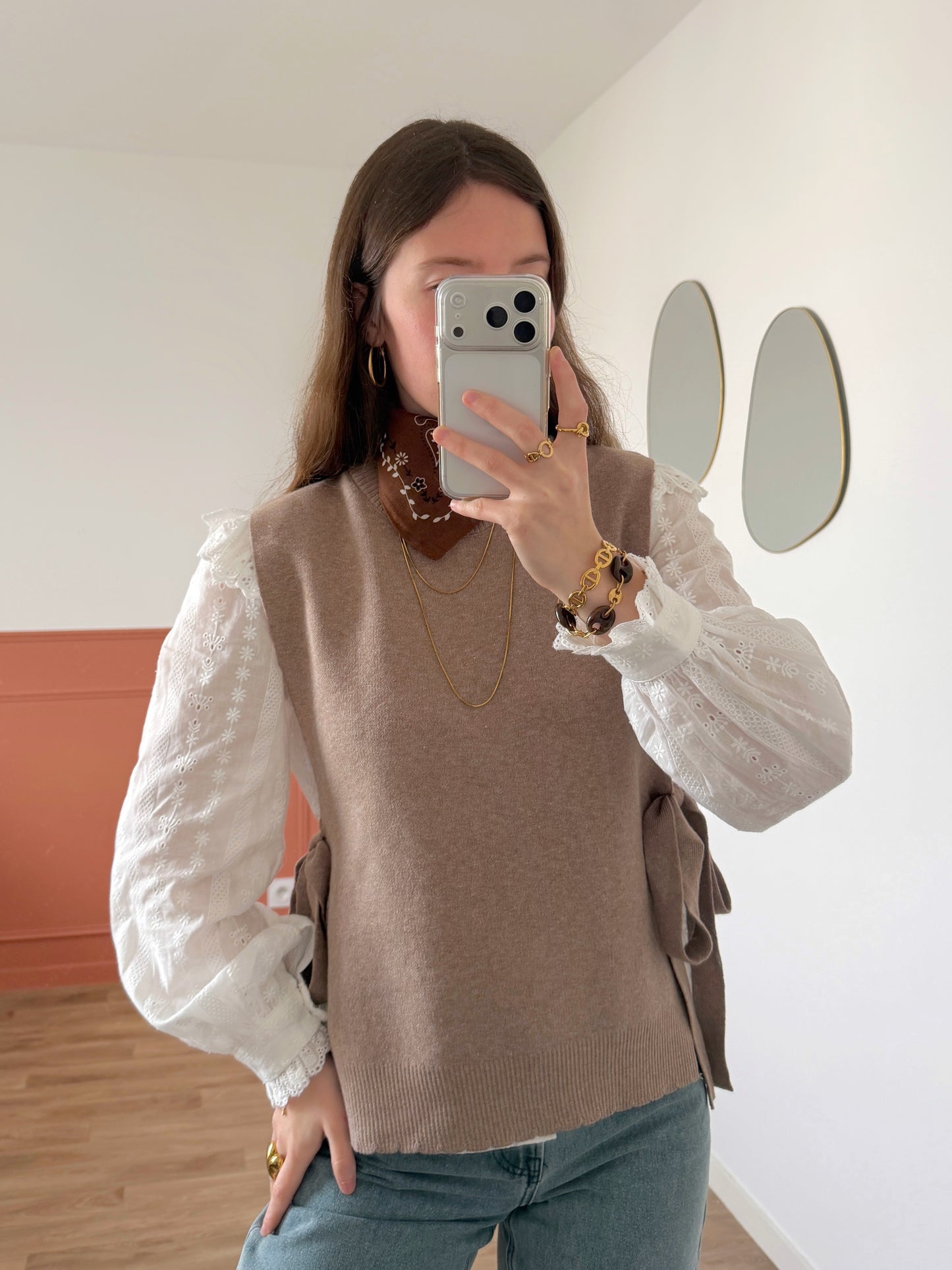 Pull sans manches ÉMILIE taupe
