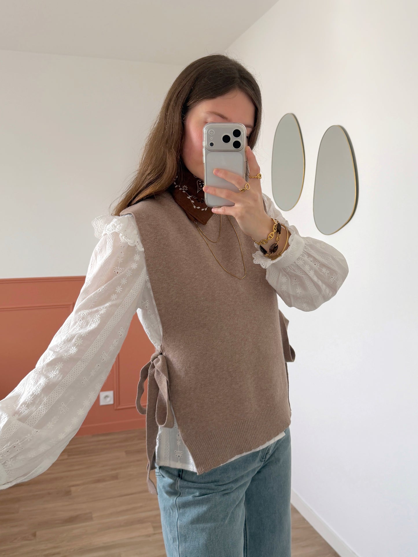 Pull sans manches ÉMILIE taupe