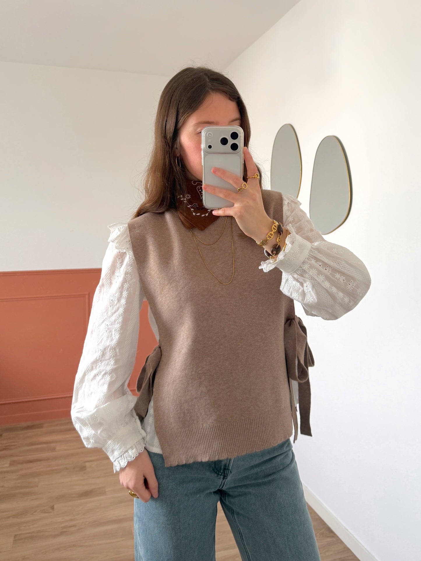 Pull sans manches ÉMILIE taupe
