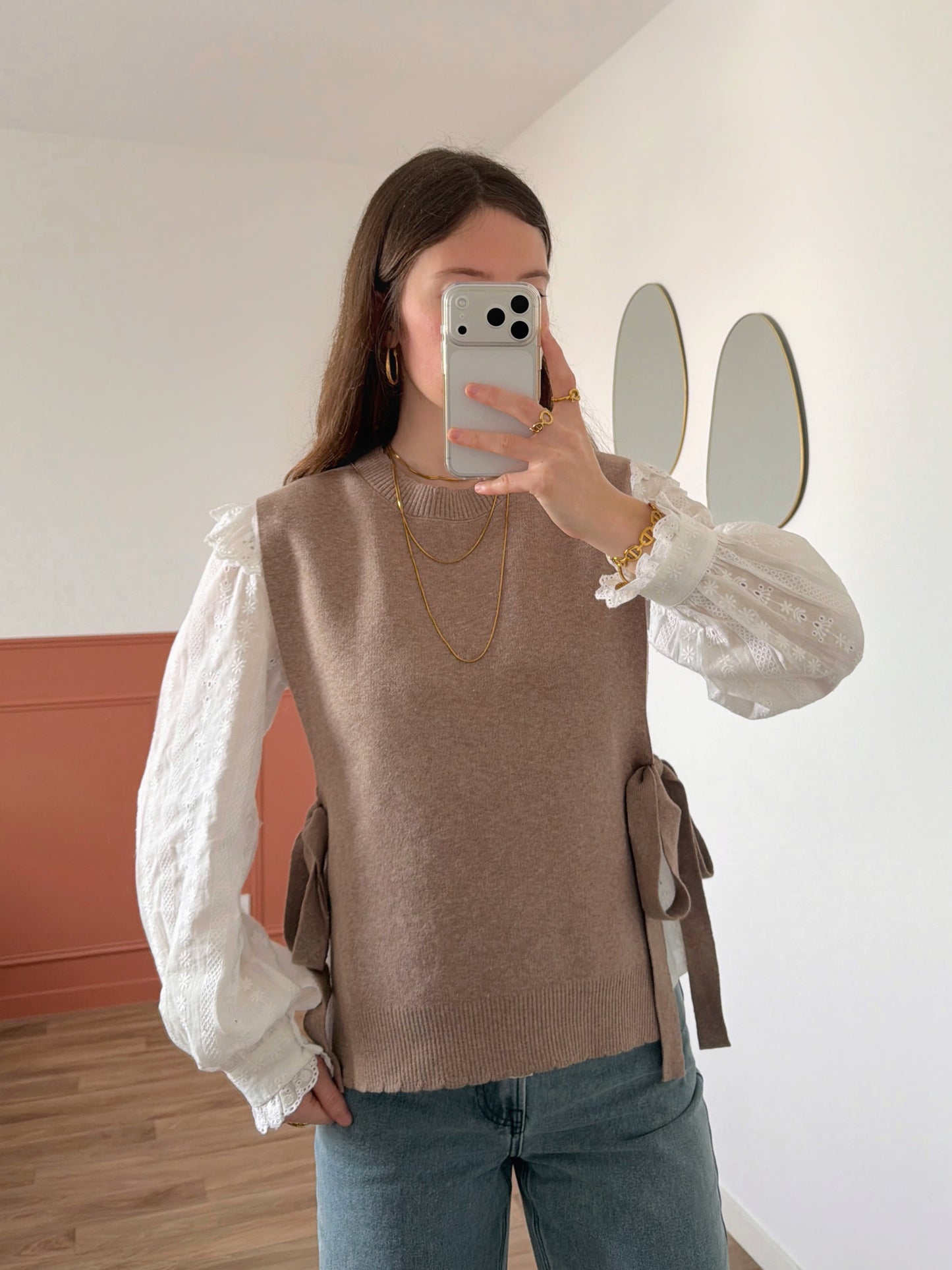 Pull sans manches ÉMILIE taupe