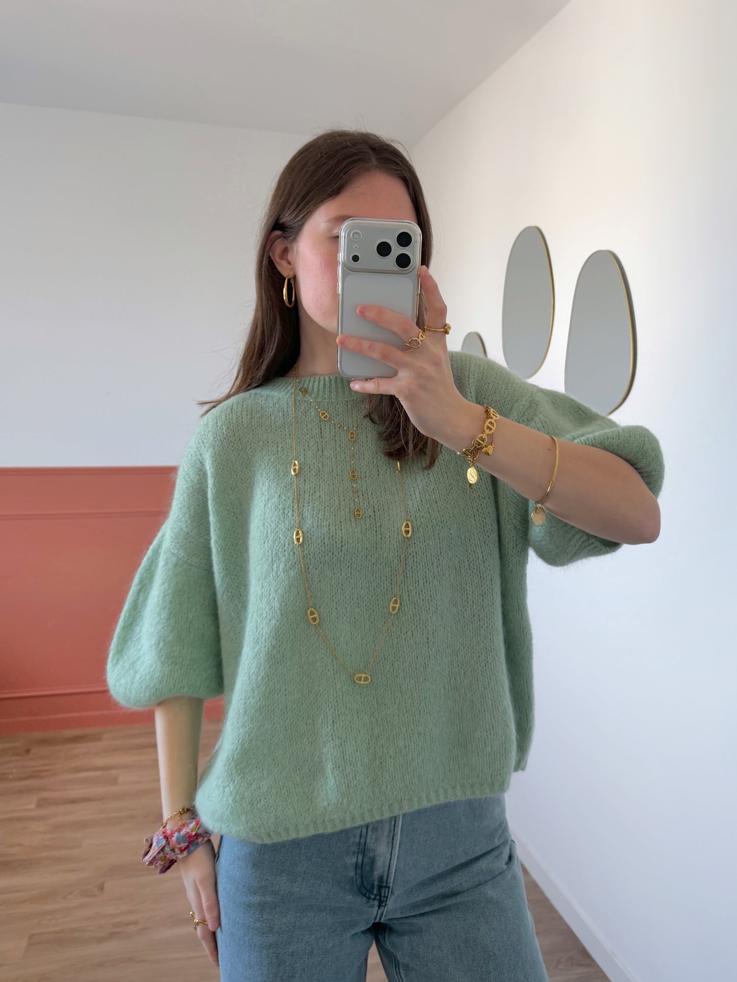 Pull manches courtes LANA vert d'eau