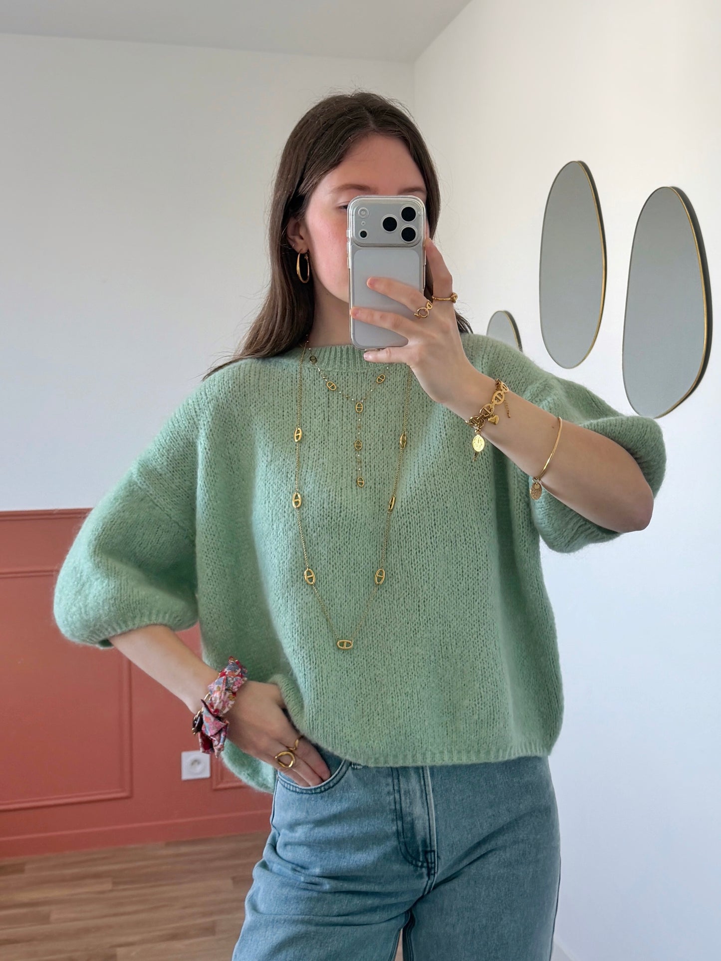 Pull manches courtes LANA vert d'eau