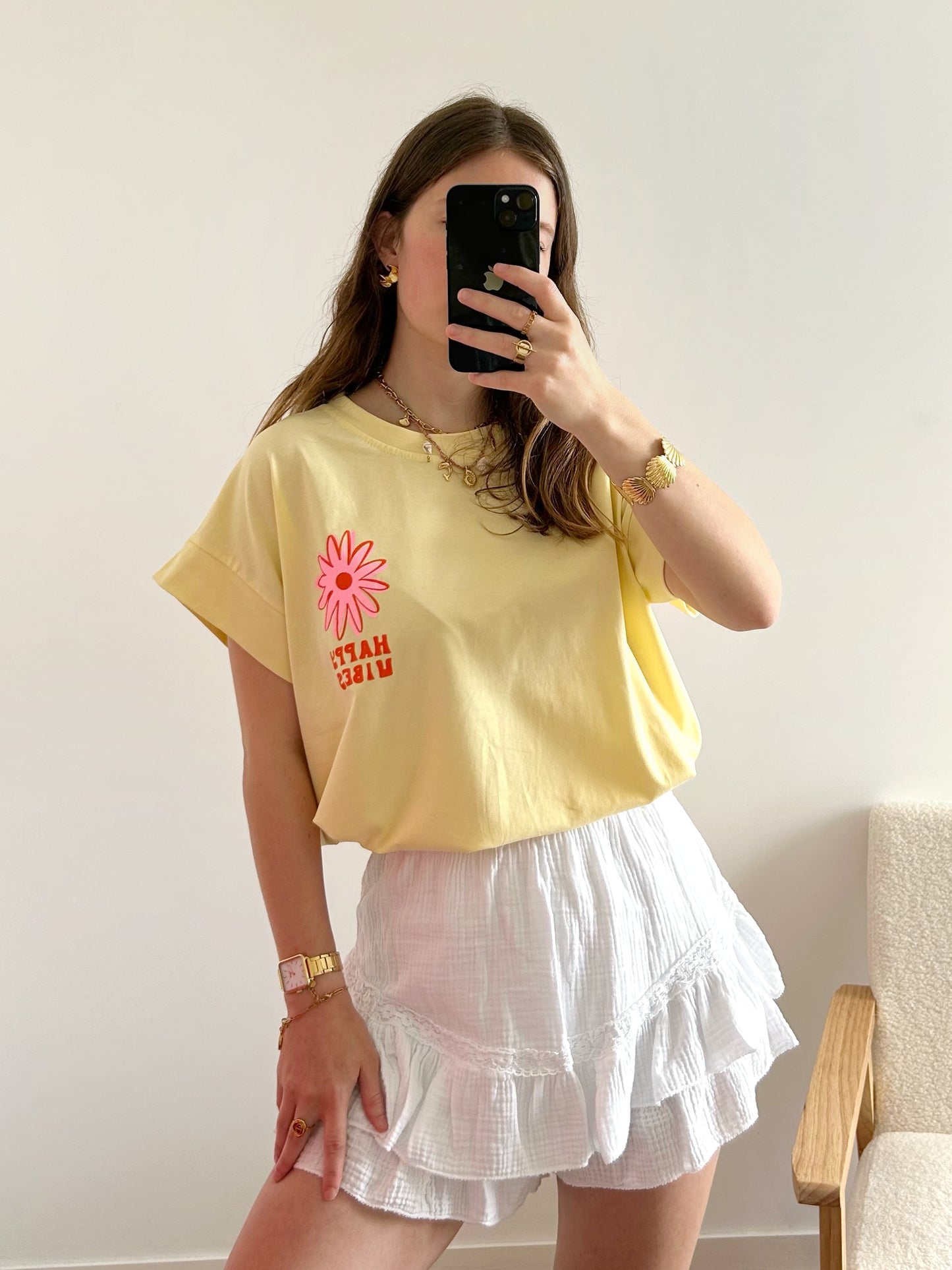 Jupe-short gaze de coton LINE blanc