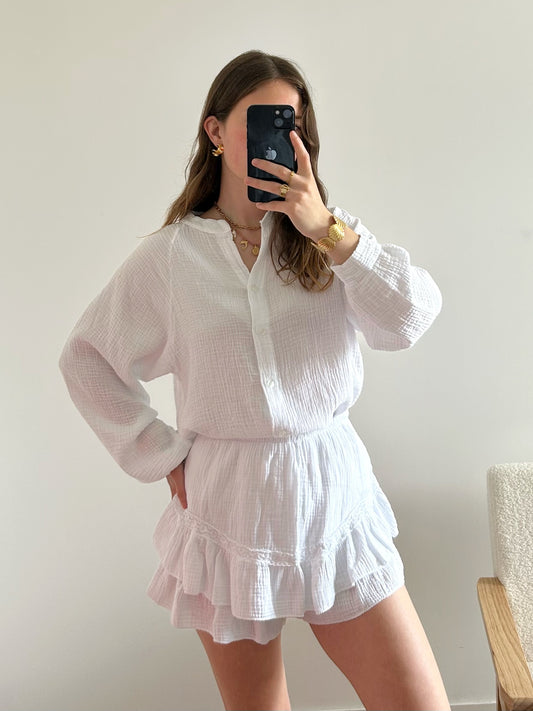Chemisier gaze de coton LINE blanc