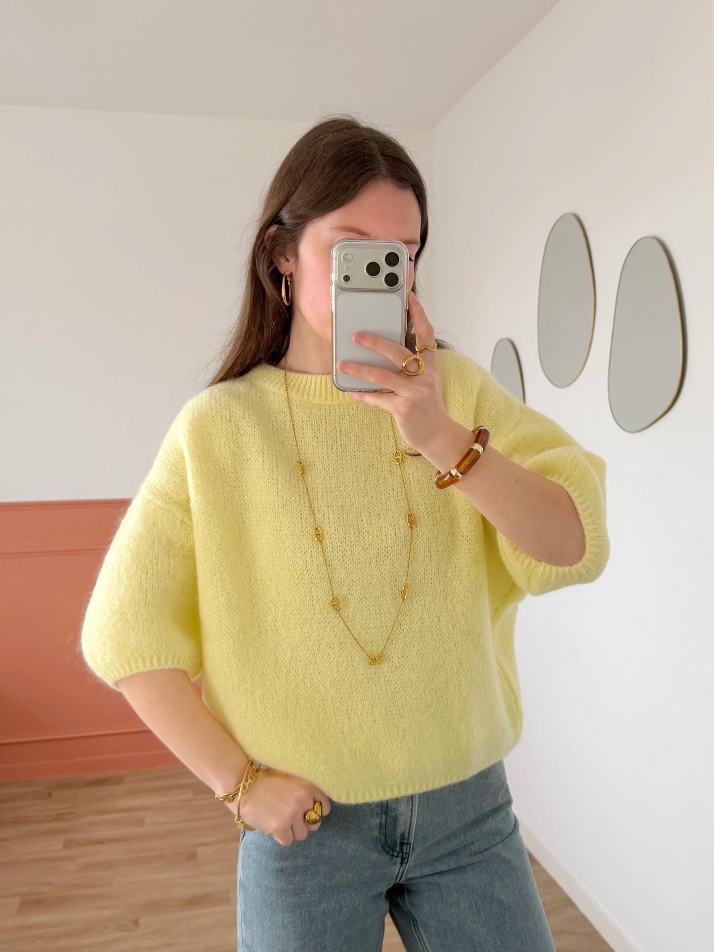 Pull manches courtes LANA jaune clair