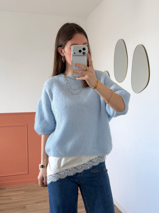 Pull manches courtes LANA bleu clair