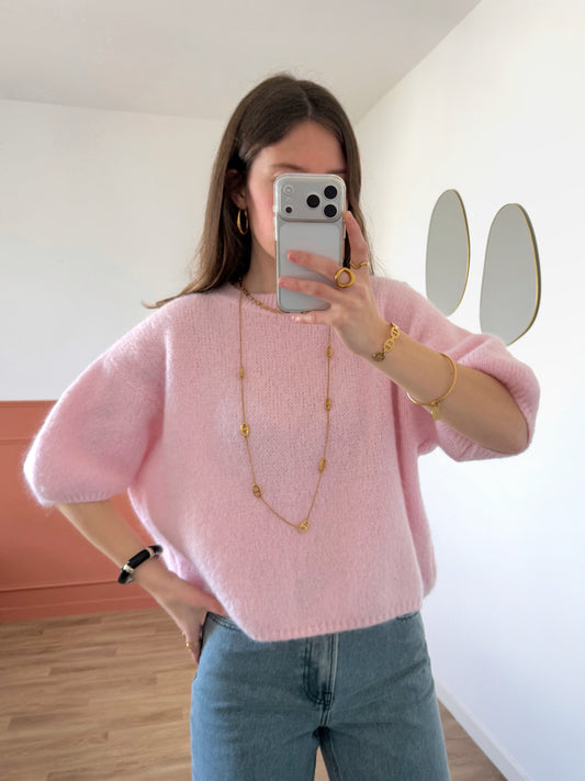 Pull manches courtes LANA rose clair