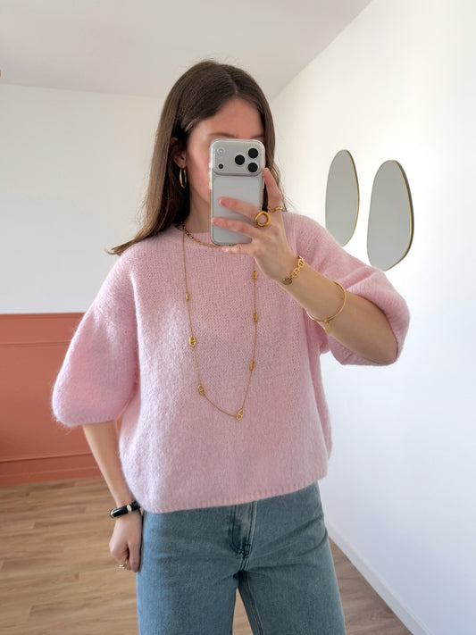 Pull manches courtes LANA rose clair