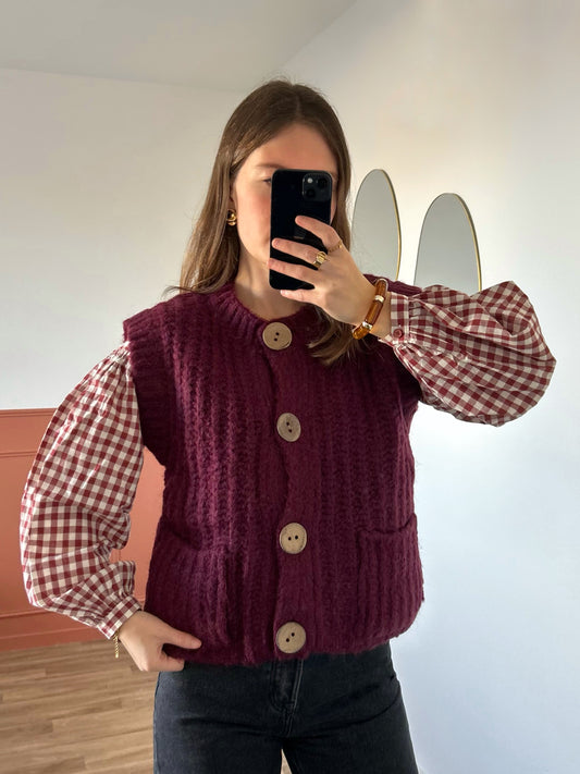 Cardigan sans manches JULIE bordeaux