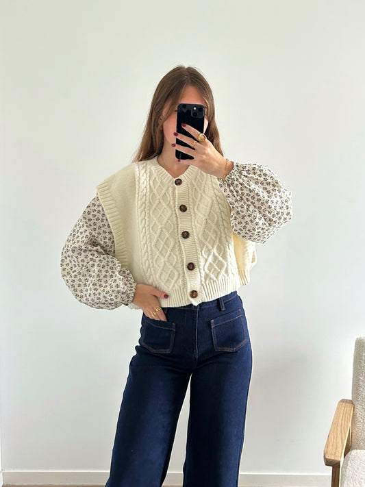 Cardigan sans manches LOU crème
