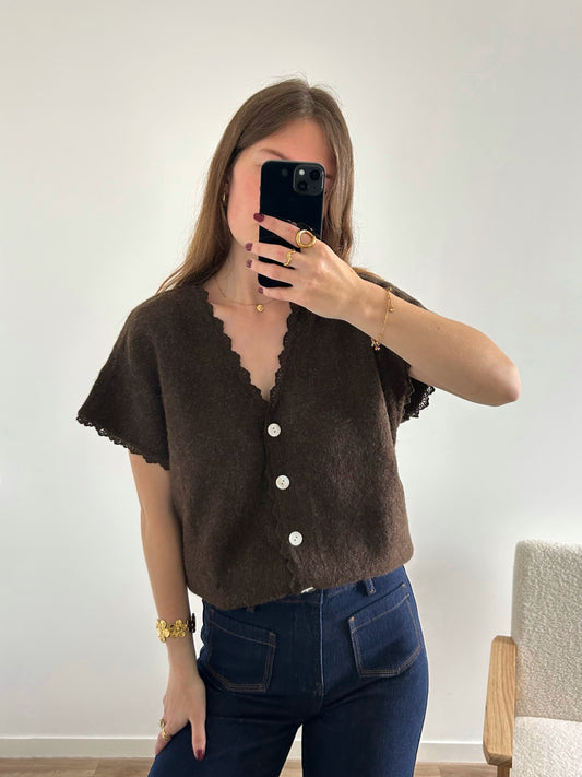 Cardigan sans manches LISON chocolat